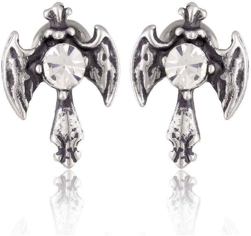 Angle Wing Cross Crystal Piecring Surgical Stainless Steel Stud Earring