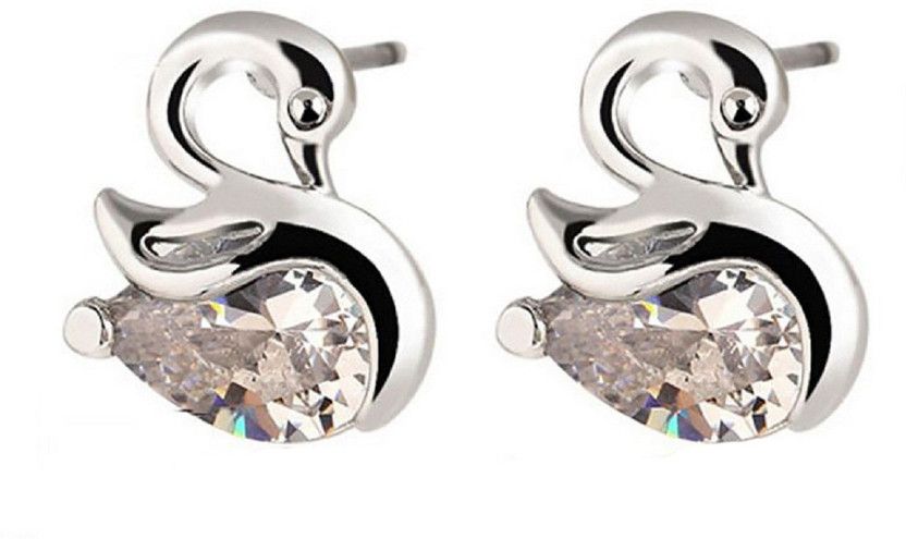Sliver Plated Cubic Zirconia Metal Stud Earring