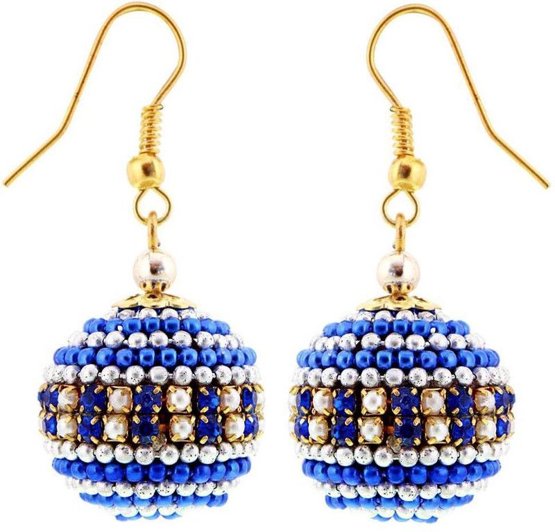 Handmade Paper Quilling Blue N Silver Ball Jhumki Paper Drops & Danglers