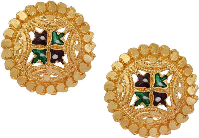 DzineTrendz Gold plated Handmade Meenakri, Bikaneri work,stylish, stud earring Women Traditional Fashion Brass Stud Earring