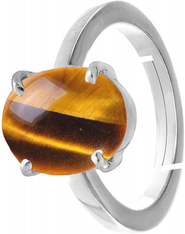 7.25 Rayyi 6.35 Carat Natural Tiger's Eye Certified Brass Ring Brass Crystal Silver Plated Ring