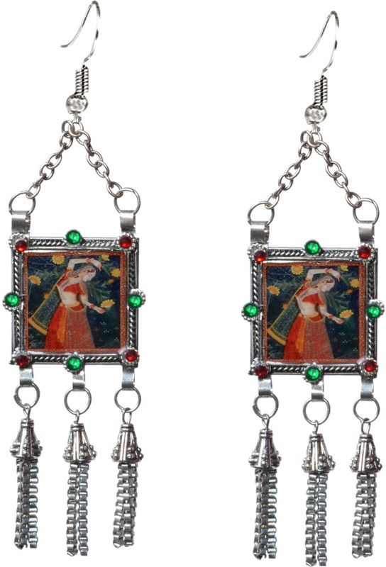 Oxidised Picture Tassel Metal Tassel Earring