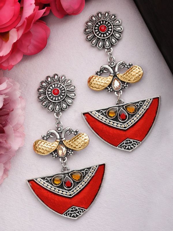 Rubans Silver Plated Oxidised Handcrafted Enamel Drop Earrings Alloy Drops & Danglers