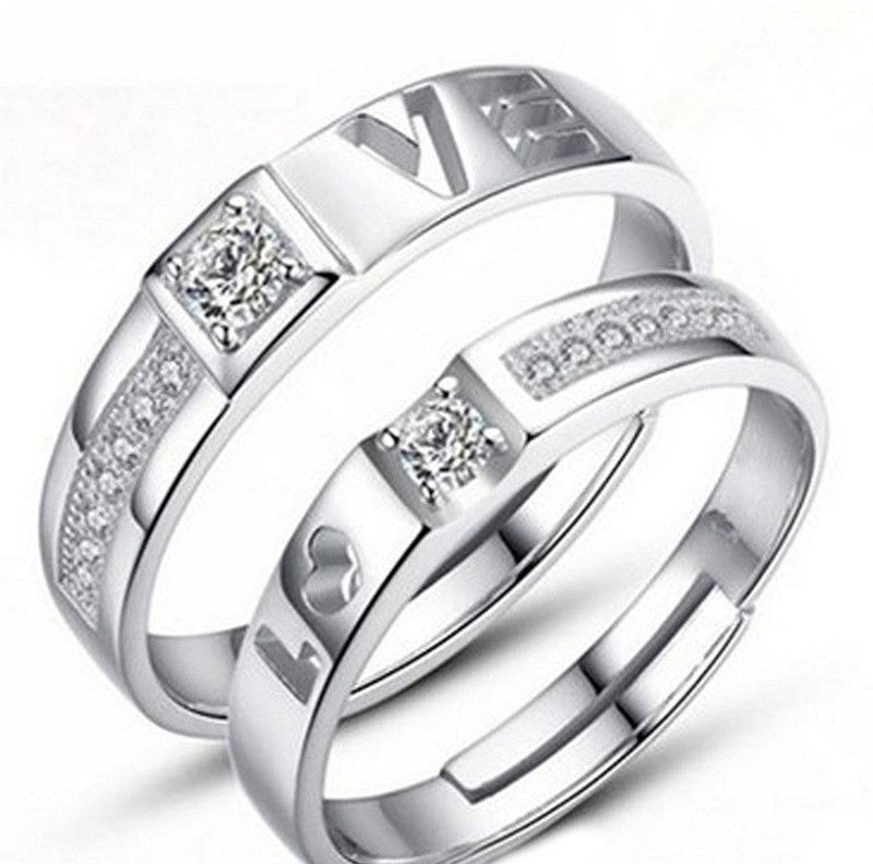 Cubic Zirconia LOVE Adjustable Couple Ring Alloy Crystal Ring