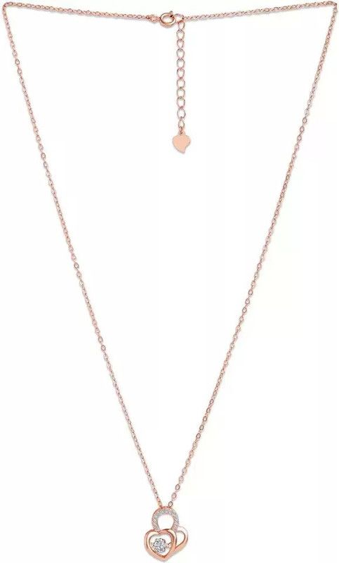 925 Sterling Silver Rose Gold Dual Heart Pendant for girls & women Rhodium Zircon Sterling Silver Pendant