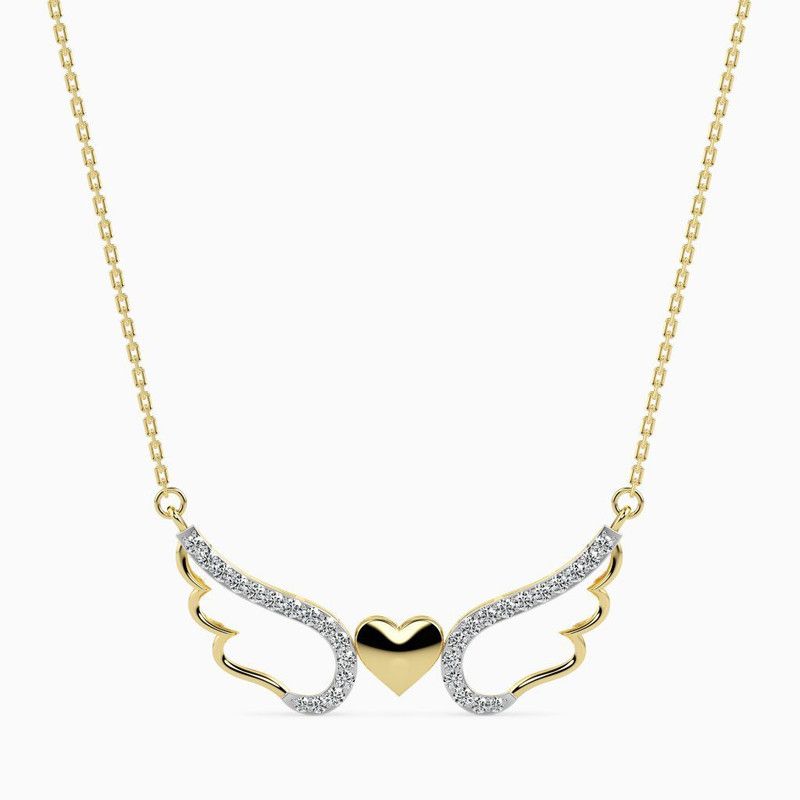 925Sterling Silver Gold Plated Flying Wings Heart Pendant for Girls & Women Cubic Zirconia Rhodium Plated Silver Chain