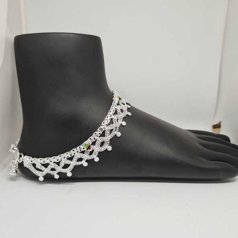 oberlo Girls and Women Silver Plating White Metal Payal Indian Traditional Ethnic Fashion Imitation Jewellery Foot Chain Alloy Anklet (Pack of 2) Copper Anklet