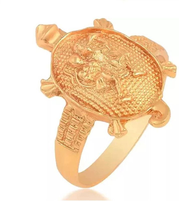 Gold Plated Bajrang Bali Hanuman on Tortoise Vastu Fengshui Finger Ring Brass Gold Plated Ring