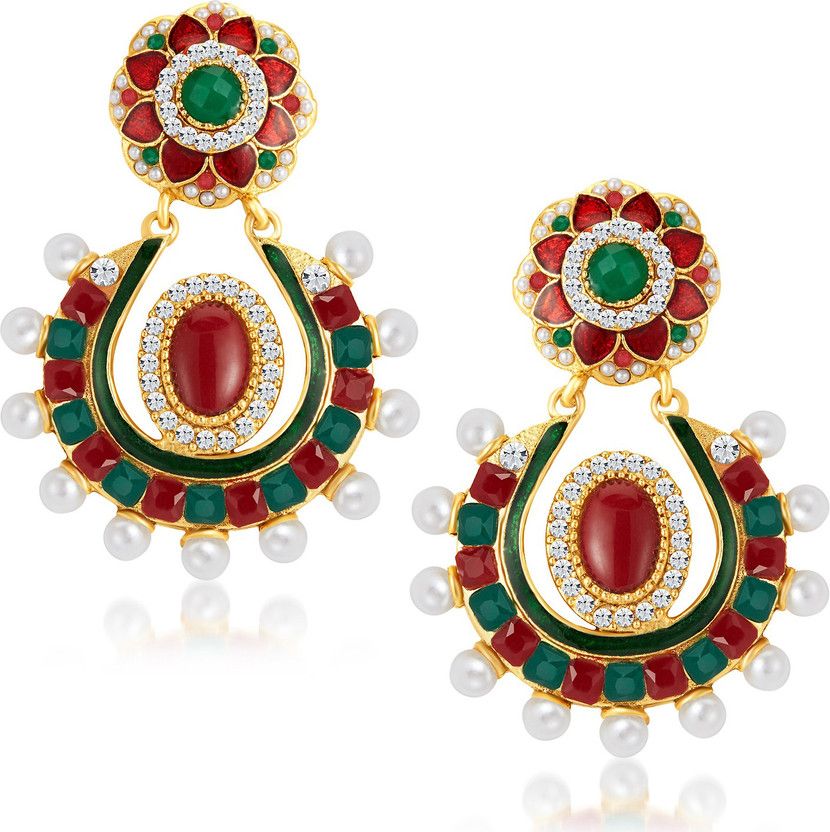 Sukkhi Enchanting Gold Plated Austrian Diamond Earrings Alloy Chandbali Earring