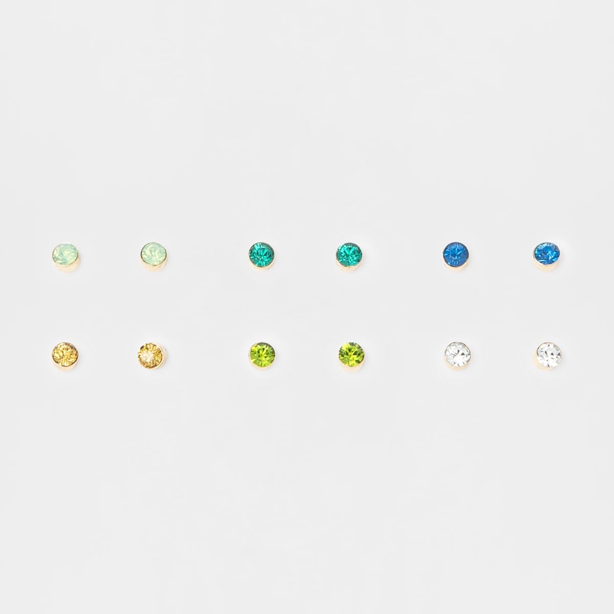 6 Pack Small Crystal Stud Earrings - Blues