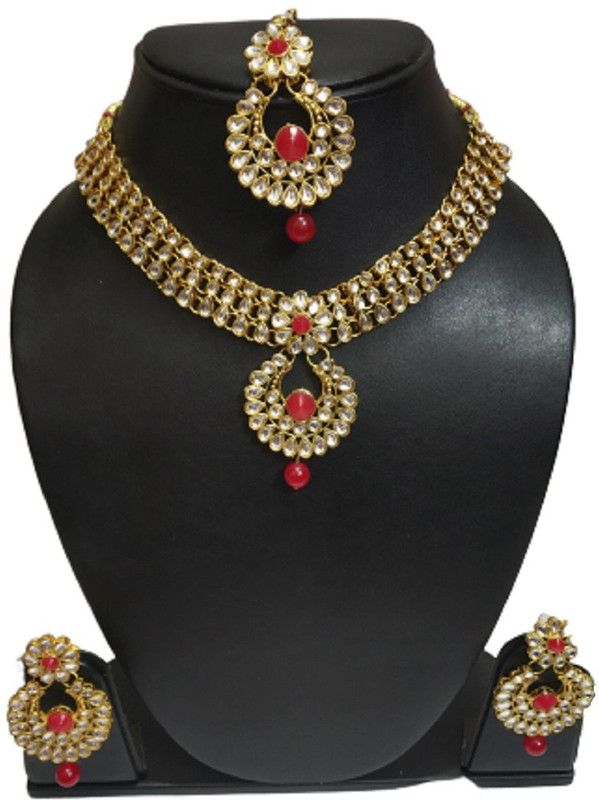 Plastic, Alloy, Paper Gold, White, Red Jewel Set  (Pack of 1)