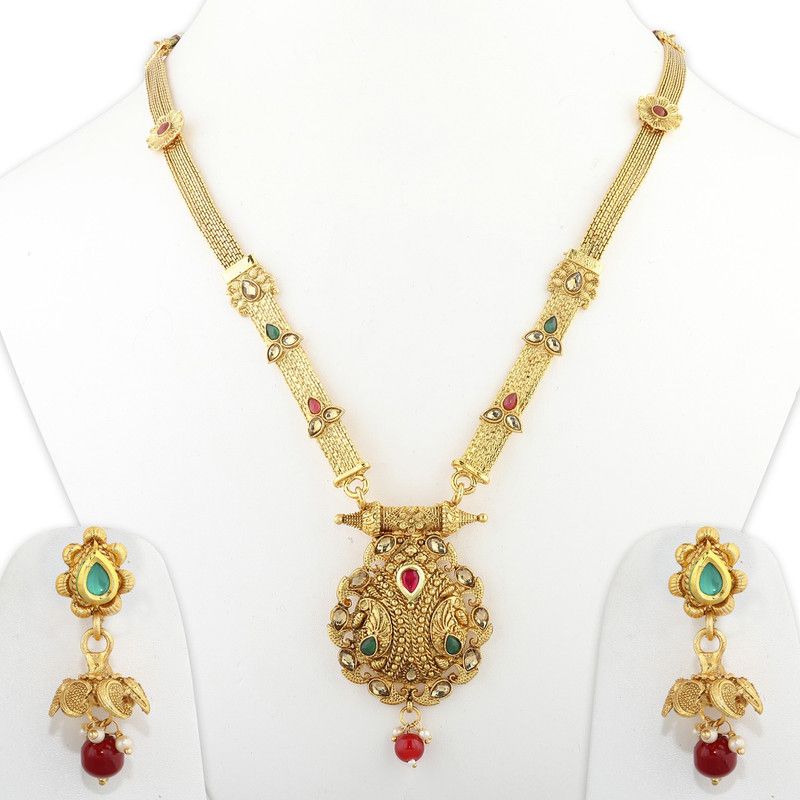 Alloy Green, Ruby Red, Silver Jewel Set  (Pack of 1)