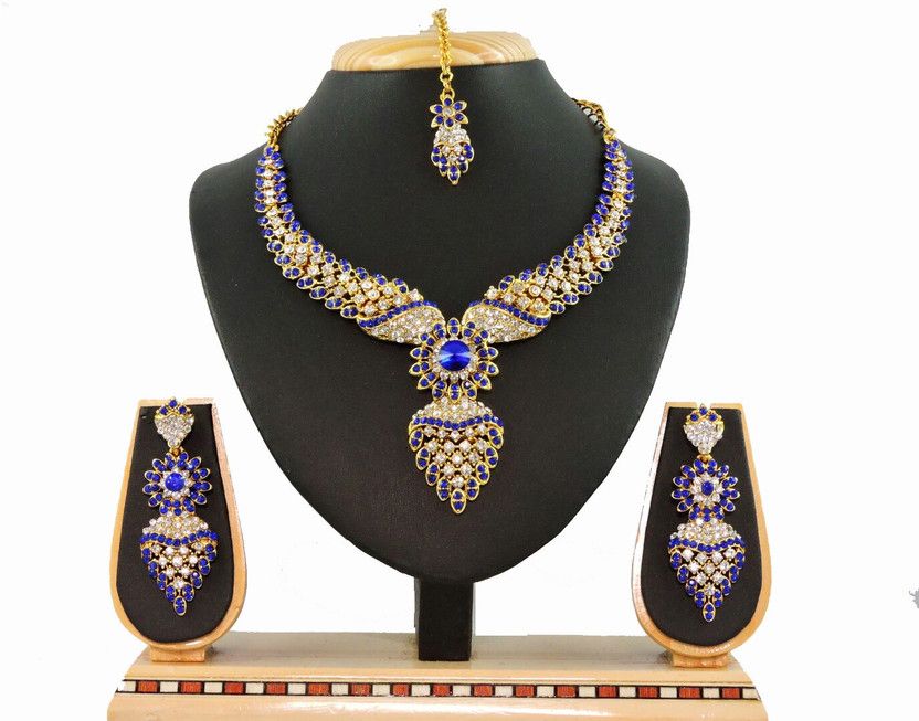 Zinc Gold-plated Blue Jewel Set  (Pack of 1)