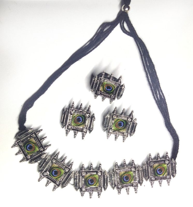 Oxidised Silver Silver Multicolor Jewel Set  (Pack of 1)
