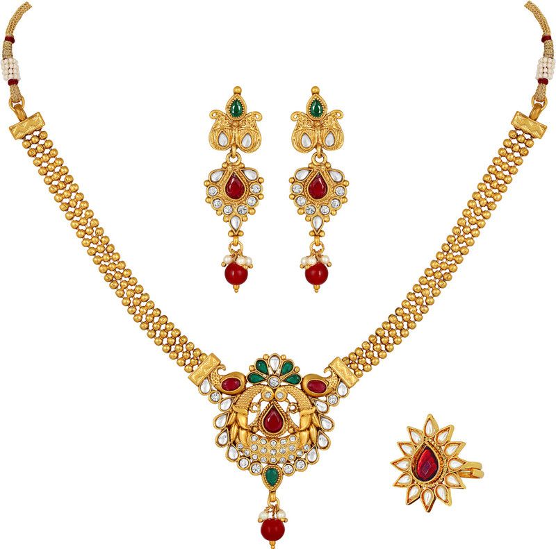 Brass, Copper, Dori Gold-plated Gold, White, Green, Red Jewel Set  (Pack of 1)