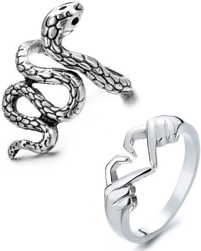 Set Of 2 CMB7896 Love Couple Hands Than Heart And Snake/Sarp Thumb Finger Ring Stainless Steel Ring