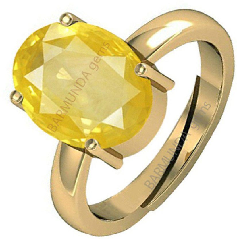 8.25 Ratti / 7.42 CT. Yellow sapphire Pukhraj Stone panchdhatu ring Brass Sapphire Rhodium Plated Ring