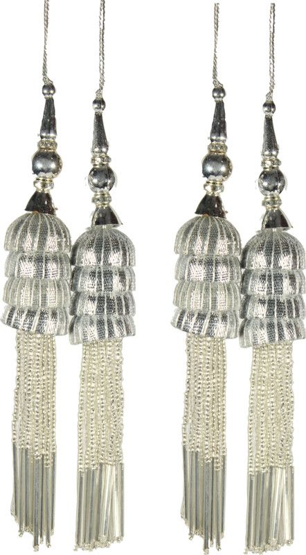 Fashionhaat Stylish and Ethnic Acrylic Silver Pearls Tassel Women's Ethnic Work Hanging Silver Latkan for Saree Blouse Dupatta Lehenga Gowns (Set of 2 Pairs) (Silver) Brooch  (Silver)