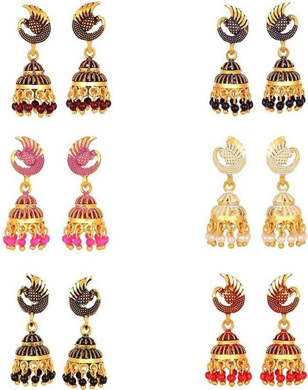 Dazzling Stone Studded Stud Earrings for women PSEAR0004 Beads Brass Jhumki Earring