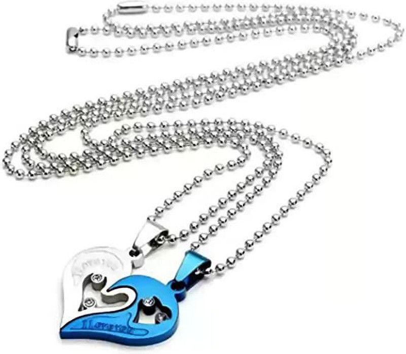 Blue Broken Heart Chain Pendant for Boys/Girls/Men/Women/Unisex Sterling Silver, Platinum Cubic Zirconia Stainless Steel, Titanium, Alloy Locket Set