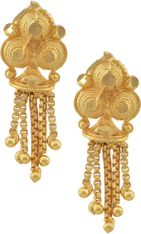 Gold plated Stylish tassled (Jhalar) small Stud earrings Women Fashion Brass Drops & Danglers