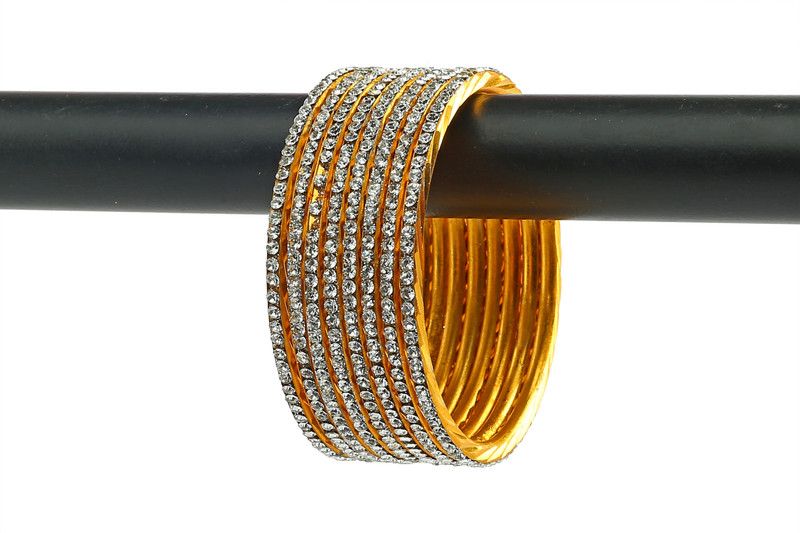 Metal Zircon Gold-plated Bangle Set  (Pack of 8)