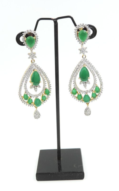 Luxurious, Premium Quality American Diamond Rhodium Polished, Tradional Elegant Design Drop Earrings Alloy Drops & Danglers
