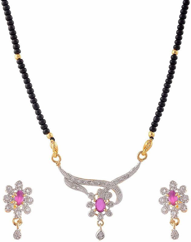Alloy Gold-plated Pink, White, Black Jewel Set  (Pack of 1)
