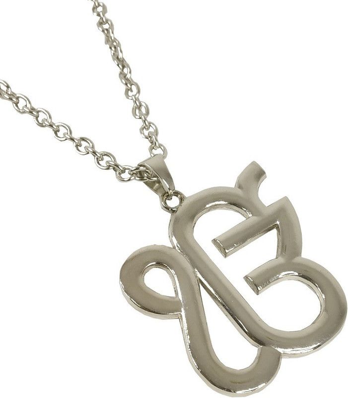 (Medium Size) Unisex Metal Fancy & Stylish Oxidize Silver Plated Chrome Finish Ek Onkar Wahe Guru Ji Punjabi Sikh Sardar Khalsa Symbol Logo Locket Pendant Necklace With Chain Religious Spiritual Jewellery Set Stainless Steel