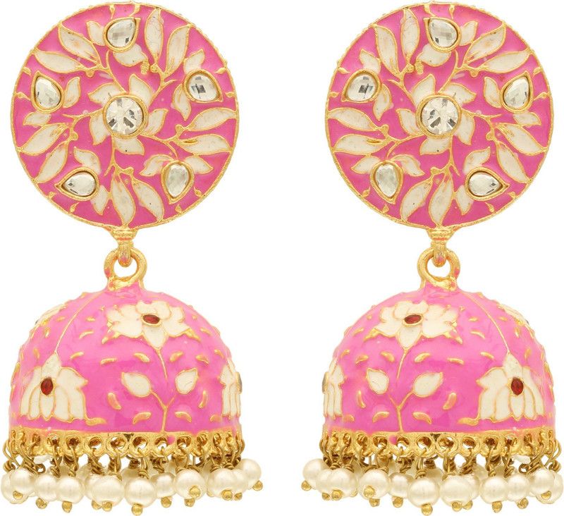 Traditioal Pink Color Jhumki Earring For Girls/Women For Party Brass Jhumki Earring