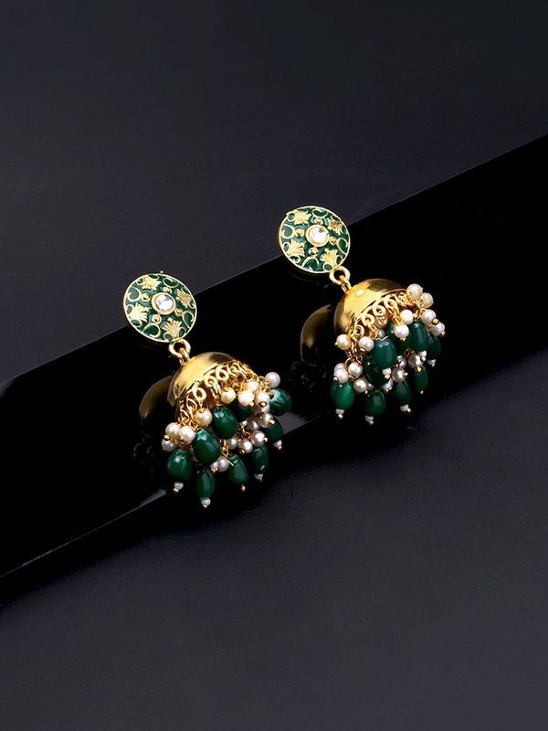 Exclusive Carftmanship Work Meenakari Handcrafted Stylish 18k Gold Plated Designer Meenakari Traditional Jhumka/Jhumki Earrings for Women and Girls Pearl Copper Jhumki Earring