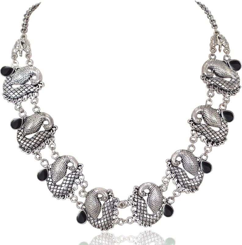 Oxidized Peacock Choker Silver Plated Metal Choker