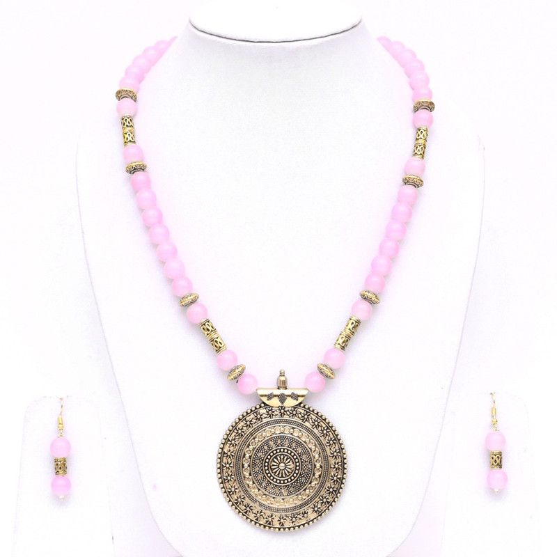 Mother of Pearl, Alloy Brass Pink Jewel Set  (Pack of 1)