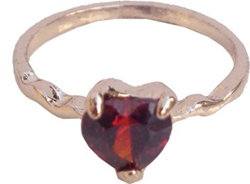 Sukhman Rose Gold Plated Heart Ring With Maroon Stone Alloy, Glass Gold Plated Ring