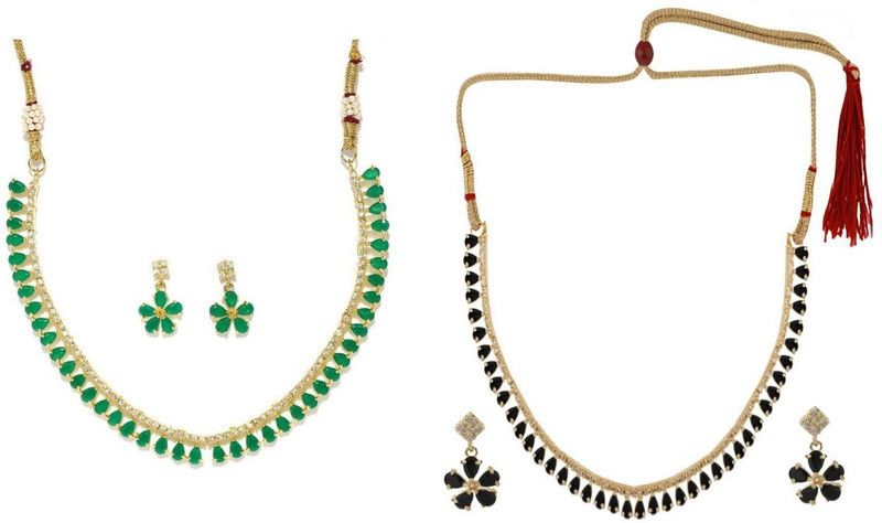 Alloy Gold-plated Black, Green Jewel Set  (Pack of 1)