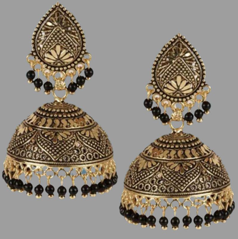 Designer Golden Jhumka Earrings Alloy Jhumki Earring