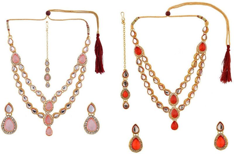Alloy Gold-plated Pink, Orange Jewel Set  (Pack of 1)
