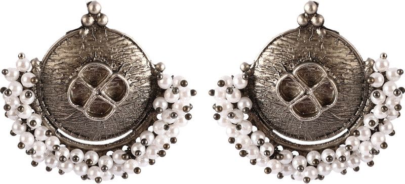 Ishin Oxidised Silver Plated Pearl Circular Stud Earring Pearl Alloy Stud Earring