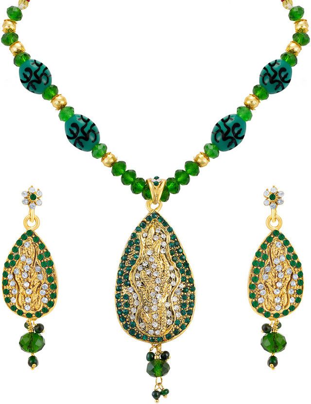 Zinc Gold-plated Gold, Green, White Jewel Set  (Pack of 1)