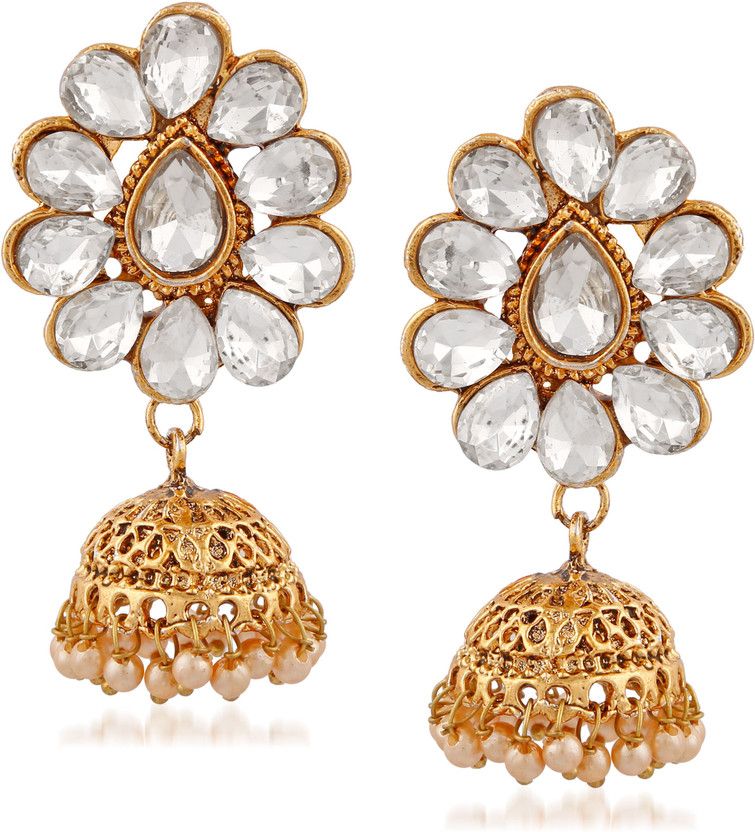 Meenaz Jewellery Traditional Gold Plated Kundan Crystal Chandbali Jhumka Jhumki Earrings for women-160 Cubic Zirconia, Crystal Copper, Plastic, Brass Jhumki Earring