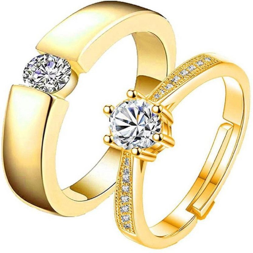 love couple band ring Metal Cubic Zirconia Gold Plated Ring Set