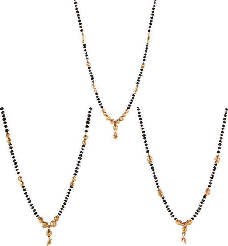 Brado Jewellery Exclusive Gold Plated Combo of 3 Mangalsutra Necklace Pendant Tanmaniya Black Bead Chain For Woman and Girls Brass Mangalsutra