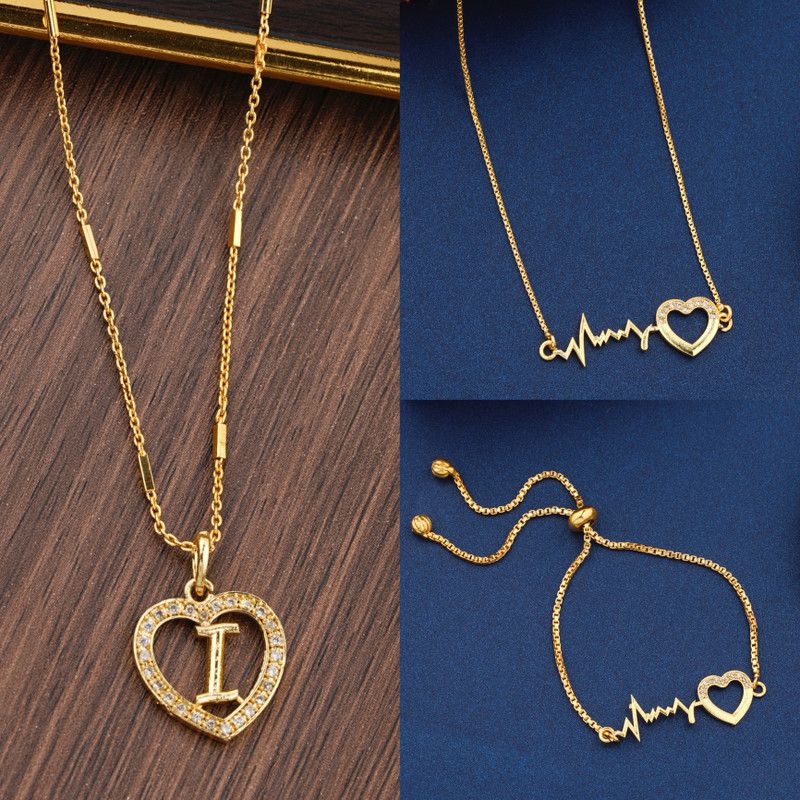 Excellent I Letter Micro Gold Plated Combo Necklace Chain for Women and Girls Diamond, Ruby Gold-plated Plated Alloy Necklace