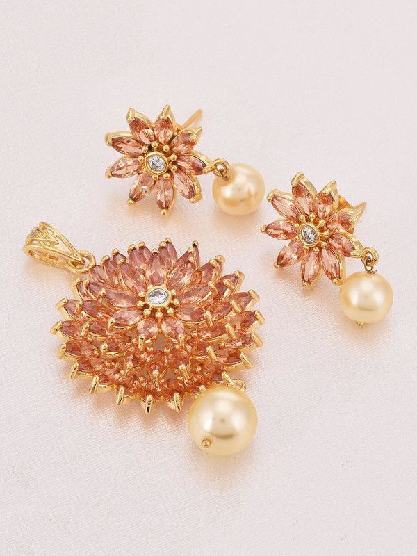 Metal Gold-plated Gold, Pink, White Jewel Set  (Pack of 1)