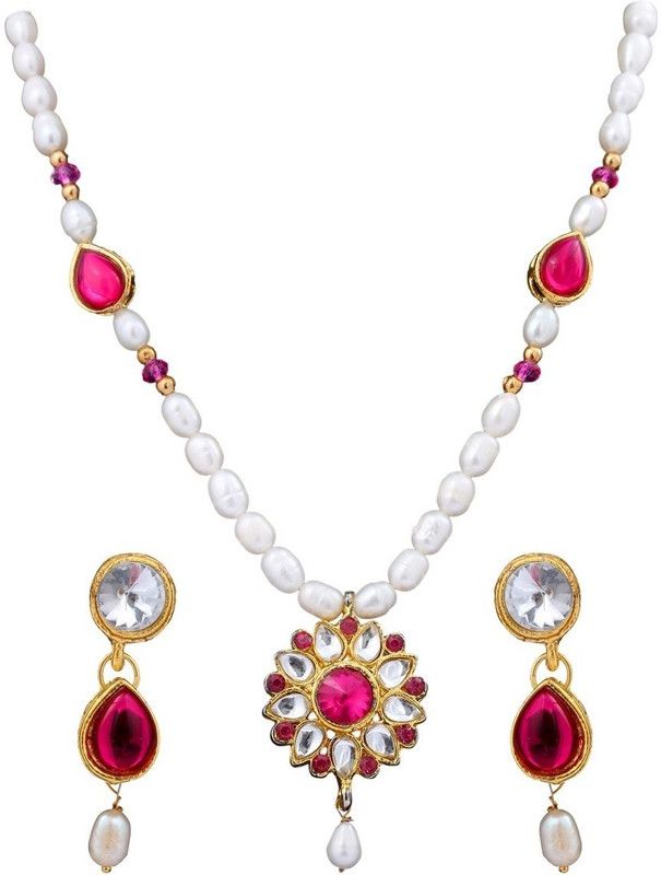 Mother of Pearl, Alloy Gold-plated Blue, White Jewel Set  (Pack of 1)