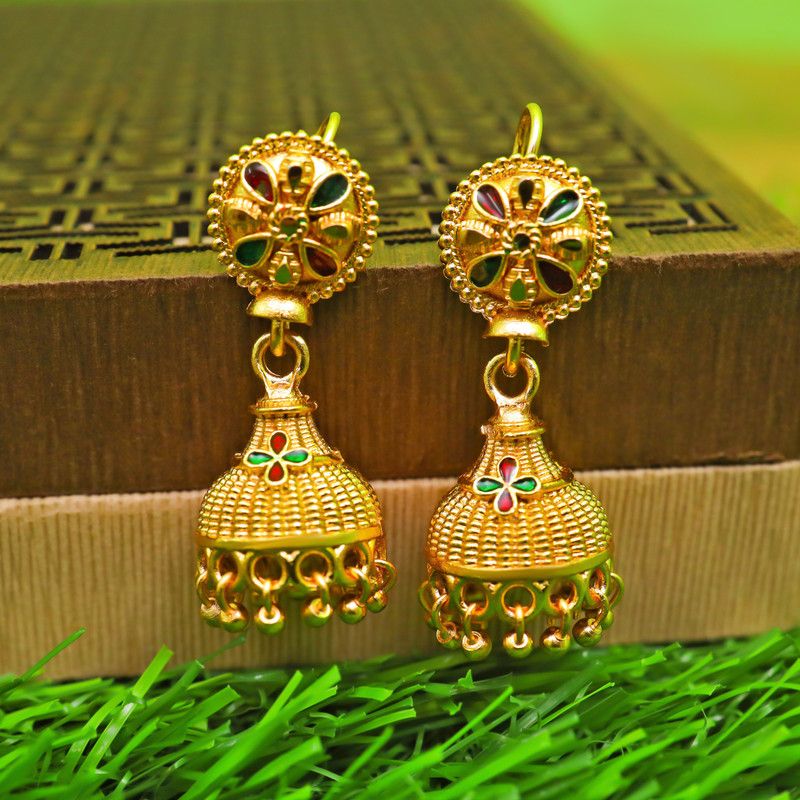 Exclusive Gold Floral Designer Party Wear Jhumki Earrings For Women & Girls Brass Jhumki Earring
