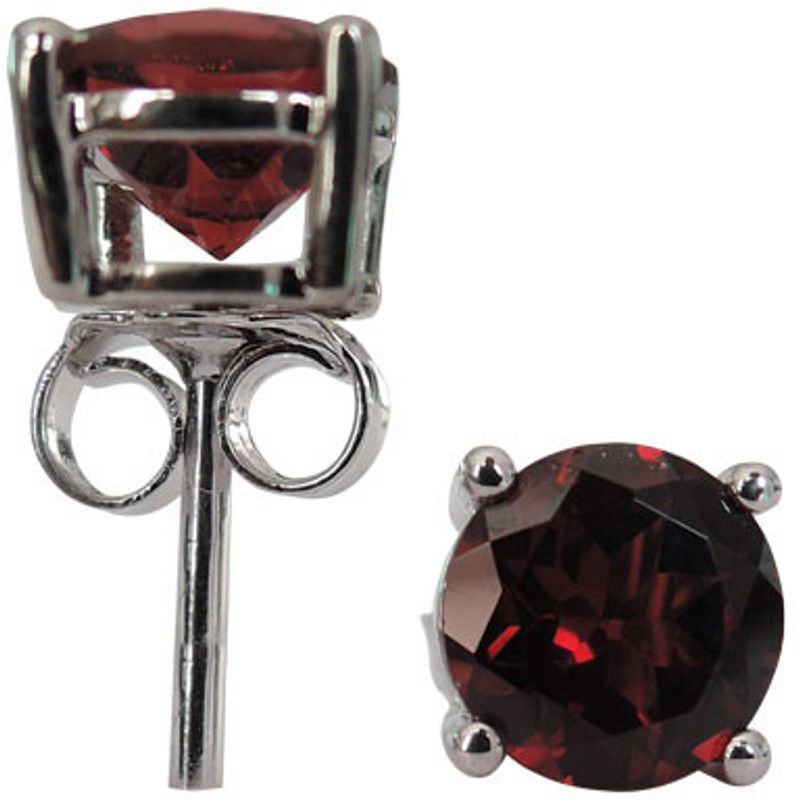 3.23 CTS, 7mm Round Shape Genuine Garnet .925 Silver Stud Earring