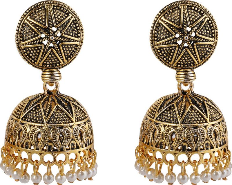 Spunky Golden Pave Pearl Jhumki Earrings Alloy Jhumki Earring