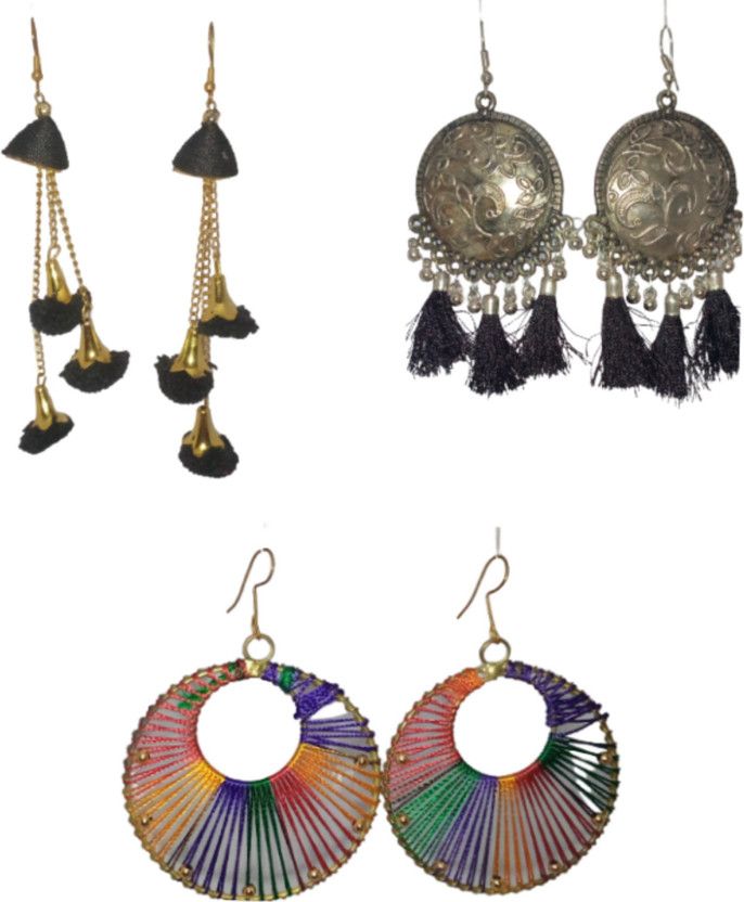 Combo of 3 Designer Traditional Stylish Earrings for Women and Girls Alloy Drop Brass Tassel Earring