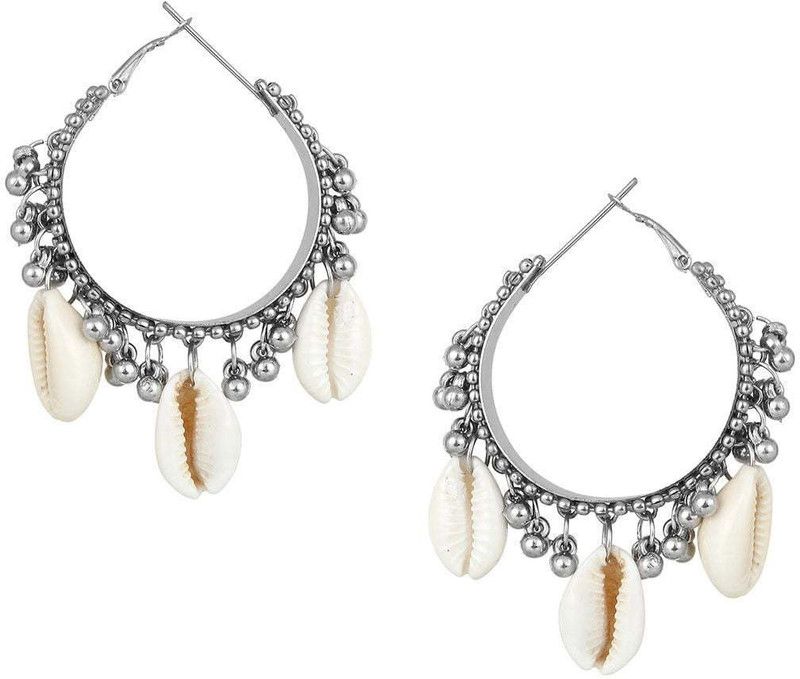 Oxidised Silver Clamshell Earrings Alloy Hoop Earring